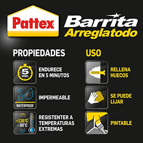 Pattex Barrita arreglatodo, masilla adhesiva para sellar, pegar, metal, 48gr Pattex Barrita arreglatodo, masilla adhesiva para sellar, pegar, metal, 48gr