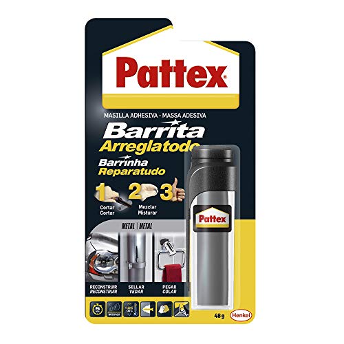 Pattex Barrita arreglatodo, masilla adhesiva para sellar, pegar, metal, 48gr Pattex Barrita arreglatodo, masilla adhesiva para sellar, pegar, metal, 48gr
