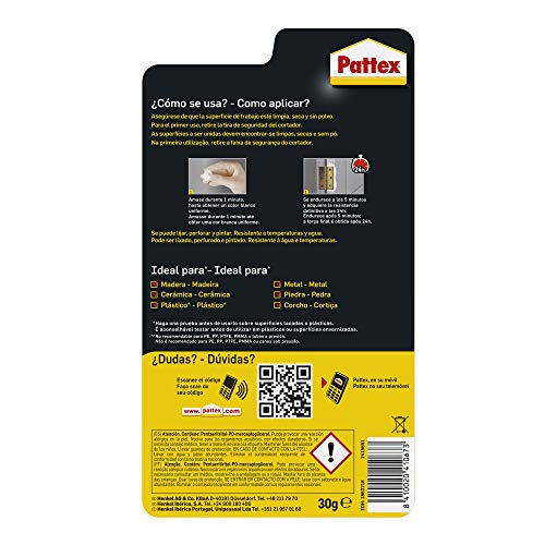 Pattex Barrita arreglatodo, masilla adhesiva sella, pega, monodosis 6 x 5 gr Pattex Barrita arreglatodo, masilla adhesiva sella, pega, monodosis 6 x 5 gr