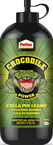 Pattex Crocodile Power Cola para madera, pegamento fuerte para madera para interiores y exteriores*, cola transparente al secar, cola resistente al agua, 1x225g Pattex Crocodile Power Cola para madera, pegamento fuerte para madera para interiores y exteriores*, cola transparente al secar, cola resistente al agua, 1x225g