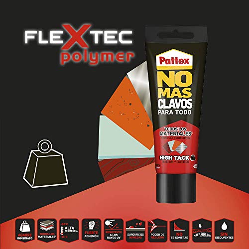 Pattex No Mas Clavos Para Todo HighTack Adhesivo de montaje resistente a temperaturas extremas, pegamento fuerte en superficies húmedas, Blanco, 1 tubo x 142 g