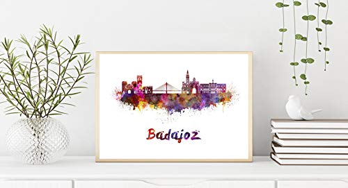 PAULROMMER Badajoz Skyline en Acuarela Papel Acuarela DIN A2