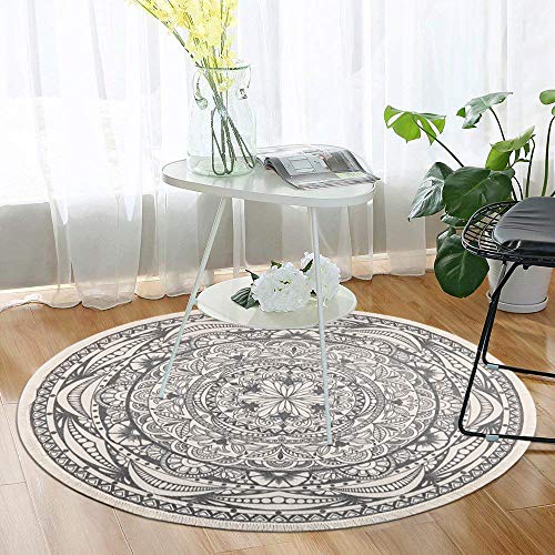 Pauwer - Alfombra redonda de algodón, 120 cm, lavable a máquina, tejida a mano, con borla, para el recibidor, pasillo, hogar, cocina, sala de estar, dormitorio