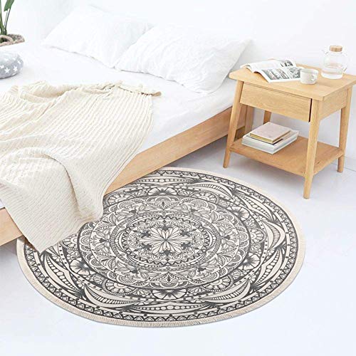 Pauwer - Alfombra redonda de algodón, 120 cm, lavable a máquina, tejida a mano, con borla, para el recibidor, pasillo, hogar, cocina, sala de estar, dormitorio