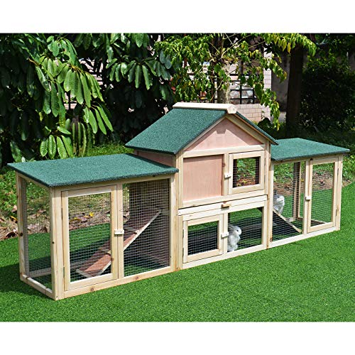 Pawhut Conejera de Exterior Grande Gallinero Pajarera Granja Casa para Animales Pequeños Jaula Mascota Conejos Gallinero 210x45.5x84.5cm