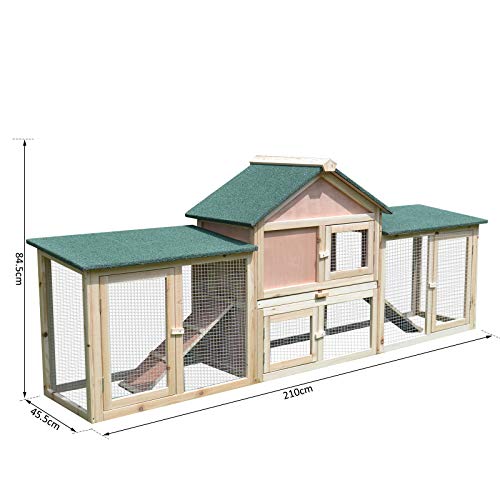 Pawhut Conejera de Exterior Grande Gallinero Pajarera Granja Casa para Animales Pequeños Jaula Mascota Conejos Gallinero 210x45.5x84.5cm