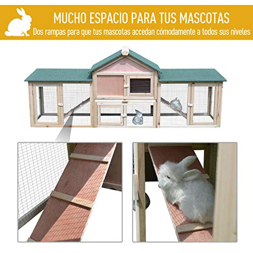 Pawhut Conejera de Exterior Grande Gallinero Pajarera Granja Casa para Animales Pequeños Jaula Mascota Conejos Gallinero 210x45.5x84.5cm