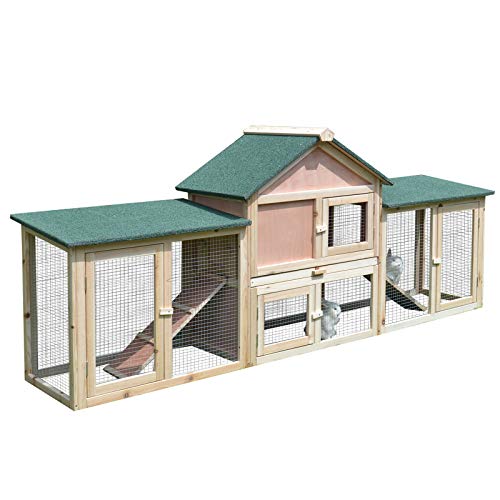 Pawhut Conejera de Exterior Grande Gallinero Pajarera Granja Casa para Animales Pequeños Jaula Mascota Conejos Gallinero 210x45.5x84.5cm