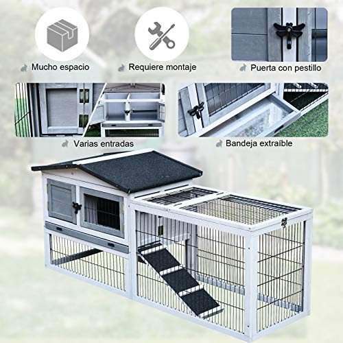 Pawhut Conejera de Exterior Hecha de Madera Jaula para Conejos con MĆŗltiples Entradas Bandeja ExtraĆble y Lavable Gran Espacio Interior Color Gris Techo Verde 150x52.5x68cm Pawhut Conejera de Exterior Hecha de Madera Jaula para Conejos con MĆŗltiples Entradas Bandeja ExtraĆble y Lavable Gran Espacio Interior Color Gris Techo Verde 150x52.5x68cm