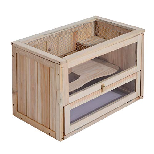 Pawhut Jaula Madera para Hámster Ratoncillos Roedores Casa para Animales Pequeños 2 Niveles 60x35x42cm