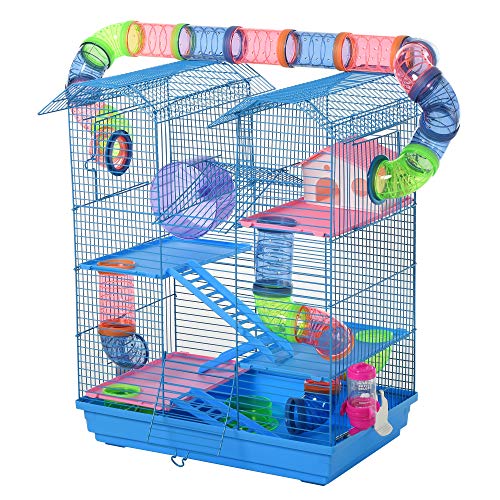 Pawhut Jaula para Hámster Hábitat para Animales Pequeños de Múltiples Niveles con 4 Plataformas Bebedero Rueda de Ejercicio Escaleras Sistema de Tubos 47x30x59 cm Azul Pawhut Jaula para Hámster Hábitat para Animales Pequeños de Múltiples Niveles con 4 Plataformas Bebedero Rueda de Ejercicio Escaleras Sistema de Tubos 47x30x59 cm Azul