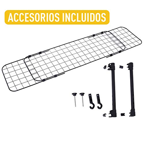 Pawhut Rejilla Separador Perro Coche Extensible Universal Reja de Seguridad Barrera para Perro y Maletas Mascota 91-145x30cm Acero