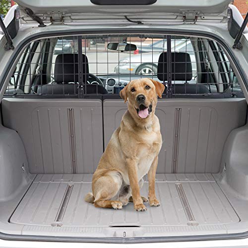 Pawhut Rejilla Separador Perro Coche Extensible Universal Reja de Seguridad Barrera para Perro y Maletas Mascota 91-145x30cm Acero