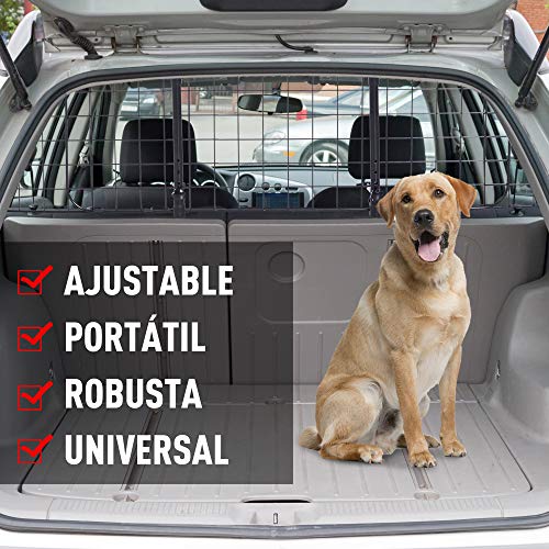 Pawhut Rejilla Separador Perro Coche Extensible Universal Reja de Seguridad Barrera para Perro y Maletas Mascota 91-145x30cm Acero