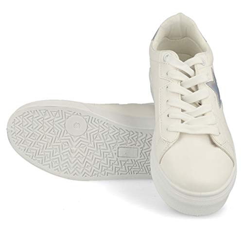 PAYMA - Zapatillas Bambas Deportivas Plataforma Mujer. Tenis Deporte, Casual y Caminar. Cierre Cordones. Interior Acolchado. Acabado Eco Print Floral, Blanco y Estrella.