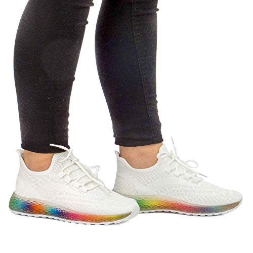 PAYMA - Zapatillas Sneakers Deportivas Mujer. Tenis Gimnasio, Deporte, Casual y Caminar. Malla traspirable. Blancas y Negras. Piso Transparente.