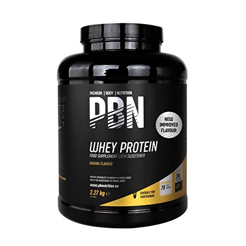 PBN Premium Body Nutrition Proteína de suero de leche en polvo, 2,27 kg, sabor plátano, sabor optimizado