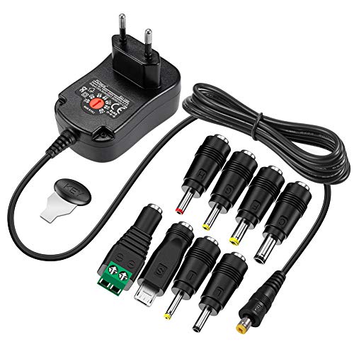 PChero 15 W Universal AC/DC adaptador de conmutación regulado fuente de alimentación con 8 seleccionables adaptador conectores,1500 mA max,5 ft cable de carga-para 3-12 V hogar Electronics Dispositivo