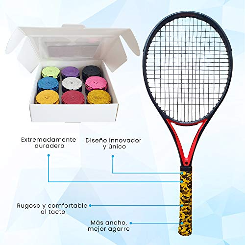 PCLstore Overgrips Pro para Pala Padel, Raqueta Tenis o Badminton - 9 Grips de Camuflaje Absorbentes y Antideslizantes - Empuñaduras de Elite Perforadas