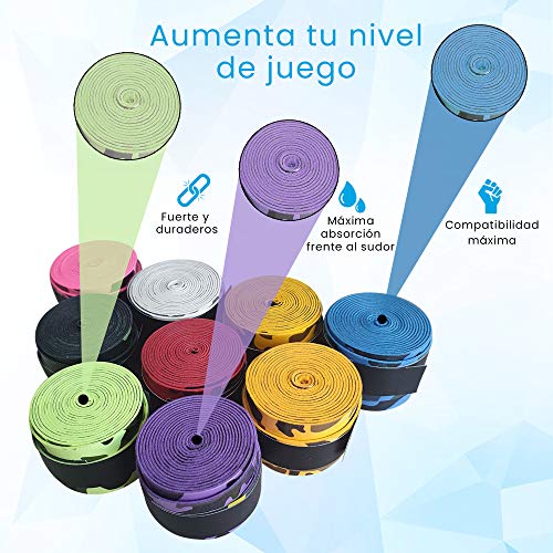 PCLstore Overgrips Pro para Pala Padel, Raqueta Tenis o Badminton - 9 Grips de Camuflaje Absorbentes y Antideslizantes - Empuñaduras de Elite Perforadas