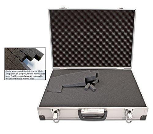 PeakTech 7265 – Estuche universal para dispositivos de medición, robusto estuche de aluminio, almacenamiento de herramientas, relleno de espuma, con cerradura, contra polvo, XL - 390 x 280 x 100 mm
