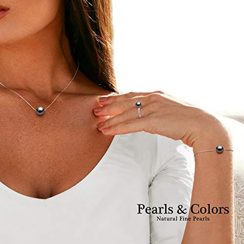 Pearls & Colors – Collar de joyería – Auténtica perla cultivada de Tahití redonda 8-9 mm – Plata maciza 925 milésimas – Joya para mujer