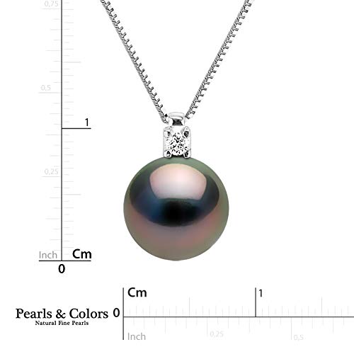 Pearls & Colors – Collar de joyería – Auténtica perla cultivada de Tahití redonda 8-9 mm – Plata maciza 925 milésimas – Joya para mujer