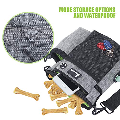 Pecute Bolsa de Entrenamiento para Perros Impermeable con Bolsa para Botella de Agua, Ajustable Bandolera, Cinturón y Pinza de Cinturón, con Tazón Plegable, Clickers de Entrenamiento y Bolsa Caca Gris