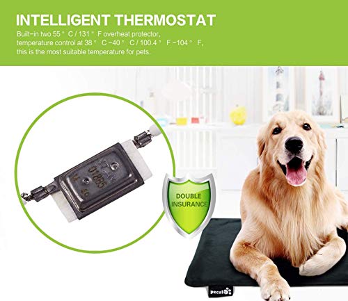 Pecute Manta Eléctrica para Perro Almohadilla térmica Mascotas, Temperatura Constante Automática 38-40°, Impermeable, Prevención de Incendios, Antichoque, Anti-mordida, 2 Fundas de Tela Desmontables