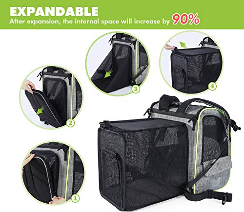 Pecute Transportin Gato Mochilas para Gatos y Perro Bolsa para Mascotas Expandible y Plegable, Carga Máxima 15 kg, para Viajar en Tren/automóvil/Restaurante/avión, Gris (Gris, Ventana de Malla)