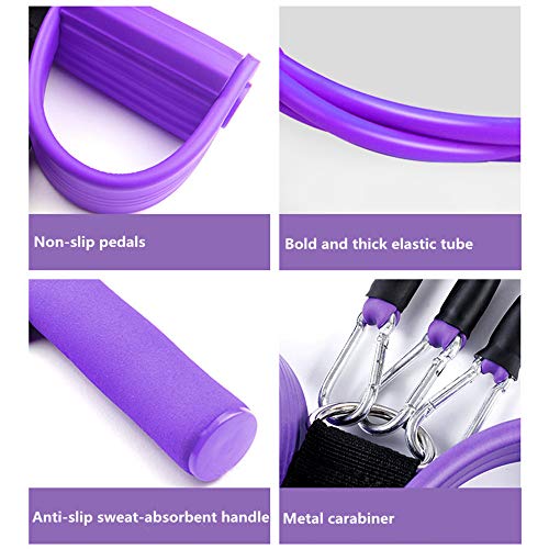 Pedal de pie Cuerda elástica multifunción para Ejercicios de Fitness, Abdominales,Cintura,Brazo,Pierna,Adelgazamiento,Entrenamiento,tensión,Equipo de Tubo de látex Unisex Banda Desmontable(Purple)