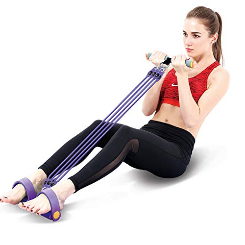 Pedal de pie Cuerda elástica multifunción para Ejercicios de Fitness, Abdominales,Cintura,Brazo,Pierna,Adelgazamiento,Entrenamiento,tensión,Equipo de Tubo de látex Unisex Banda Desmontable(Purple)