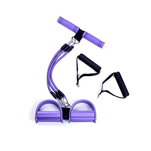 Pedal de pie Cuerda elástica multifunción para Ejercicios de Fitness, Abdominales,Cintura,Brazo,Pierna,Adelgazamiento,Entrenamiento,tensión,Equipo de Tubo de látex Unisex Banda Desmontable(Purple)