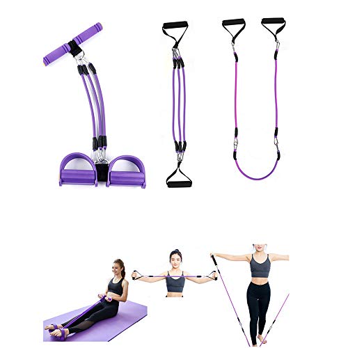 Pedal de pie Cuerda elástica multifunción para Ejercicios de Fitness, Abdominales,Cintura,Brazo,Pierna,Adelgazamiento,Entrenamiento,tensión,Equipo de Tubo de látex Unisex Banda Desmontable(Purple)