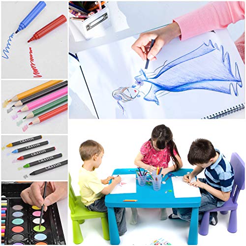 PEDY 164 pcs Maletín de Lápices de Colores, Estuche de Pintruas para Niños, Incluye Crayones de Cera, Acuarelas, Lápices de dibujo, Pasteles, Rotuladores, Gomas de Borrar, Libro para Dibujar