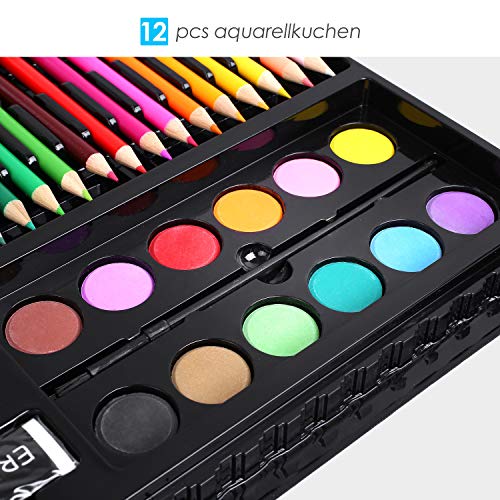 PEDY 164 pcs Maletín de Lápices de Colores, Estuche de Pintruas para Niños, Incluye Crayones de Cera, Acuarelas, Lápices de dibujo, Pasteles, Rotuladores, Gomas de Borrar, Libro para Dibujar