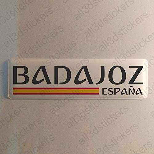 Pegatina Badajoz España Resina, Pegatina Relieve 3D Bandera Badajoz España 120x30mm Adhesivo Vinilo