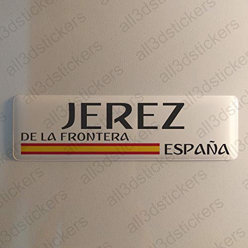 Pegatina Jerez de la Frontera España Resina, Pegatina Relieve 3D Bandera Jerez de la Frontera España 120x30mm Adhesivo Vinilo