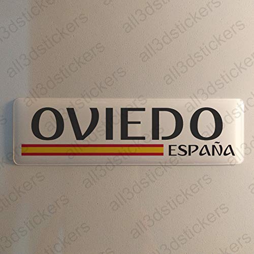 Pegatina Oviedo España Resina, Pegatina Relieve 3D Bandera Oviedo España 120x30mm Adhesivo Vinilo