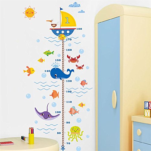 Pegatina pared vinilo decorativo medidor altura fauna marina para cuartos niños juegos guarderias colegios de CHIPYHOME