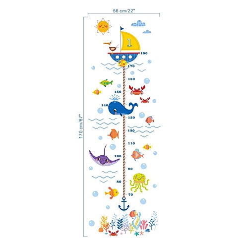 Pegatina pared vinilo decorativo medidor altura fauna marina para cuartos niños juegos guarderias colegios de CHIPYHOME Pegatina pared vinilo decorativo medidor altura fauna marina para cuartos niños juegos guarderias colegios de CHIPYHOME