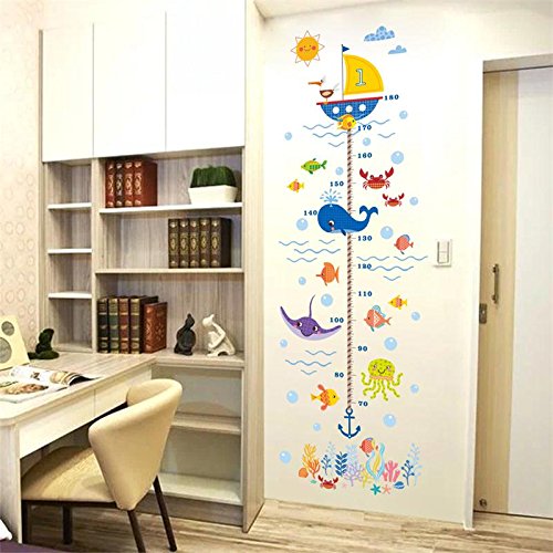 Pegatina pared vinilo decorativo medidor altura fauna marina para cuartos niños juegos guarderias colegios de CHIPYHOME