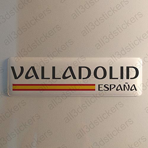 Pegatina Valladolid España Resina, Pegatina Relieve 3D Bandera Valladolid España 120x30mm Adhesivo Vinilo