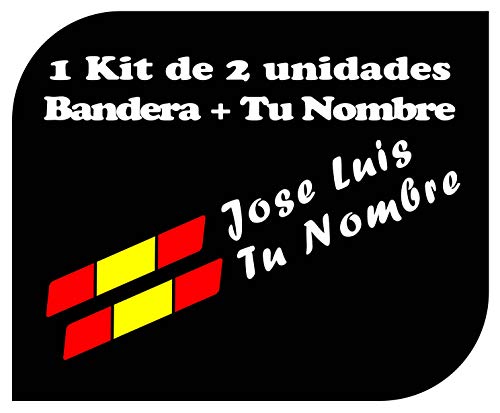 Pegatina Vinilo Bandera España + tu Nombre - Bici, Casco, Pala De Padel, Tablas Skate, Coche, Moto, etc. Kit de Dos Vinilos