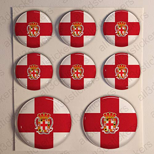 Pegatinas Bandera Almeria Redondas 8 x Pegatina Almeria Resina Relieve 3D Adhesivo Vinilo