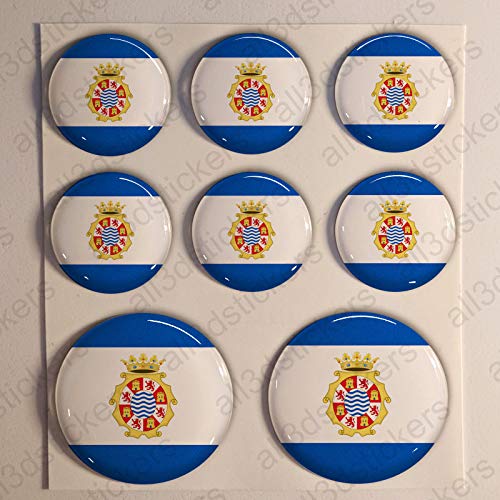 Pegatinas Bandera Jerez de la Frontera Redondas 8 x Pegatina Jerez de la Frontera Resina Relieve 3D Adhesivo Vinilo