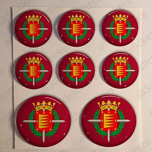 Pegatinas Bandera Valladolid Redondas 8 x Pegatina Valladolid Resina Relieve 3D Adhesivo Vinilo