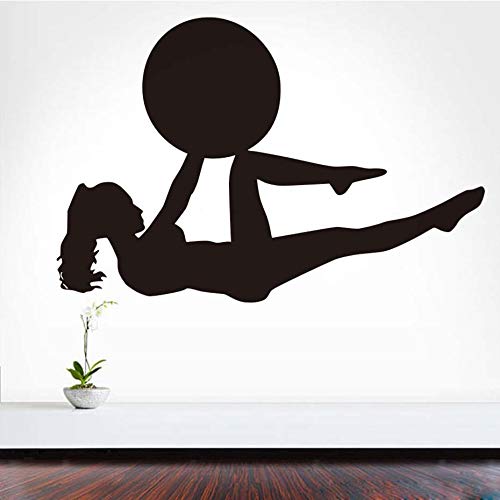 Pegatinas de pared Extraíble Arte PVC Chica Con Una Bola Pilates Fitness Tatuajes de pared Yoga Deportes Ejercicio Gimnasio Mural Home Room Decor 59X40CM