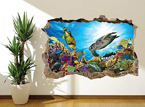 Pegatinas de pared Impresionante submarino de arrecifes de coral peces tortuga mural de pared Animal