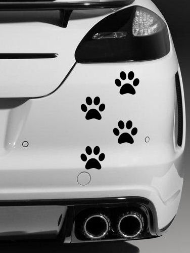 Pegatinas de vinilo para coche, diseño de huellas de perro, color negro, 4 unidades